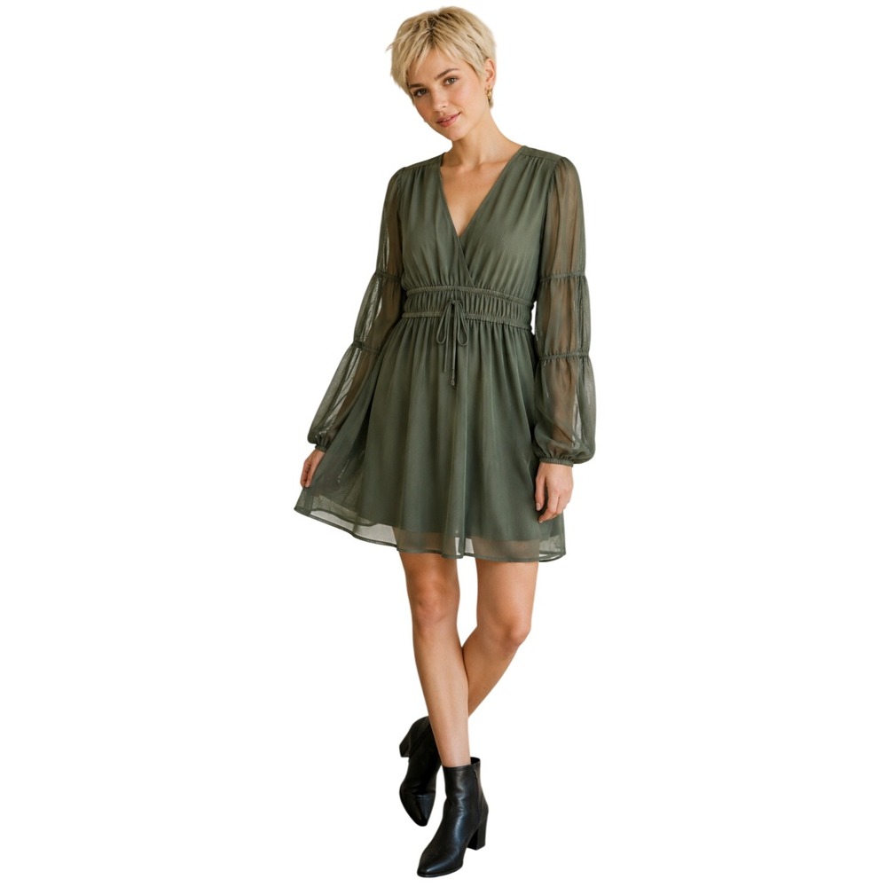 International Concepts  SZ M NWT Women's Avalon Olive Green V-Neck Dress